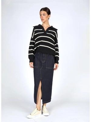 Lee Cooper Cop Kadın Polo Yaka Triko Kazak Lacivert