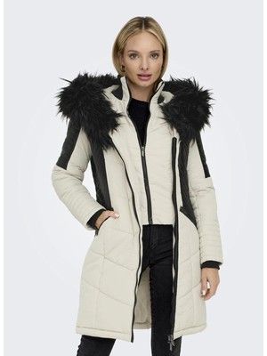 Only Ekru Kadın Kaban Onlnewlınette Fur Hood Coat Otw