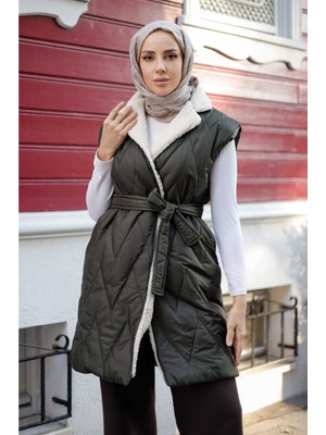 Kadın Kürk Detaylı Kapitone Yelek -PMK346