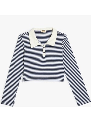 Koton Polo Yaka Tişört Uzun Kollu Düğme Detaylı Pamuklu