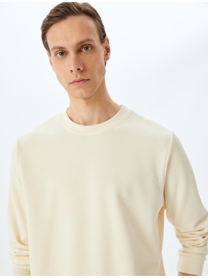 Koton Pamuk Karışımlı Dokulu Basic Bisiklet Yaka Sweatshirt
