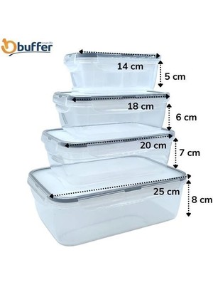 Buffer® 4lü Iç Içe Sızdırmaz Contalı Kilitli Kapaklı Plastik Erzak Saklama Kapları LC315