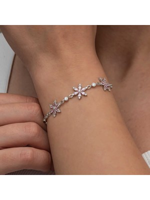 Usho Jewelry Gümüş Pembe Lotus Çiçeği Kadın Bileklik