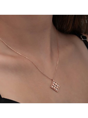 Usho Jewelry Gümüş Rose Dörtgen Zirkon Taşlı Kadın Kolye