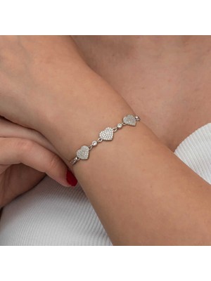 Usho Jewelry Gümüş Üçlü Kalp Kadın Bileklik