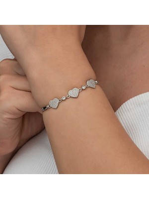 Usho Jewelry Gümüş Üçlü Kalp Kadın Bileklik