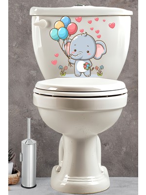 Echo Home Balonlar Çiçekler Kalpler ve Minik Sevimli Fil Klozet Sticker Banyo Sticker