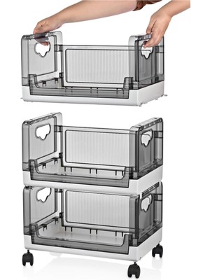 Dükkanönü 4 Katlı Portatif Tekerlekli Organizer Beyaz Modern Sepet Ayakkabılık Kitaplık