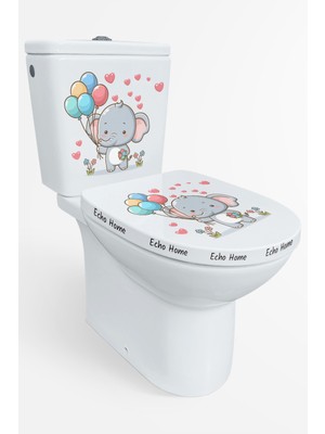 Echo Home Balonlar Çiçekler Kalpler ve Minik Sevimli Fil Klozet Sticker Banyo Sticker