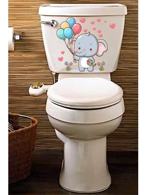 Echo Home Balonlar Çiçekler Kalpler ve Minik Sevimli Fil Klozet Sticker Banyo Sticker