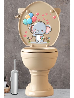 Echo Home Balonlar Çiçekler Kalpler ve Minik Sevimli Fil Klozet Sticker Banyo Sticker