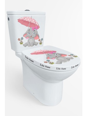 Echo Home Pembe Şemsiyeli Sevimli Minik Fil Klozet Sticker Banyo Sticker