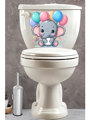 Echo Home Renkli Balonlar Kalpler ve Minik Sevimli Fil Klozet Sticker Banyo Sticker