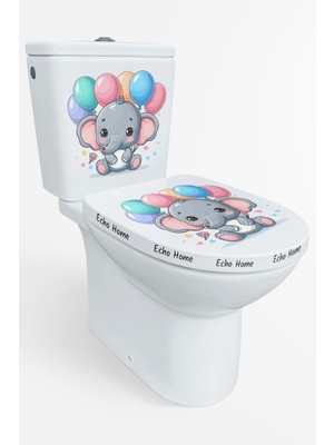 Echo Home Renkli Balonlar Kalpler ve Minik Sevimli Fil Klozet Sticker Banyo Sticker