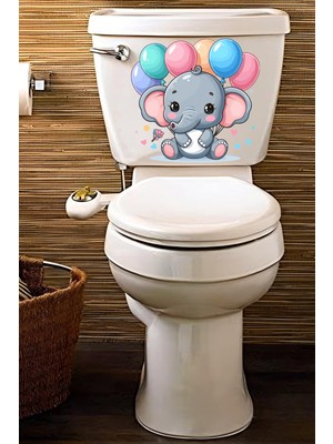 Echo Home Renkli Balonlar Kalpler ve Minik Sevimli Fil Klozet Sticker Banyo Sticker