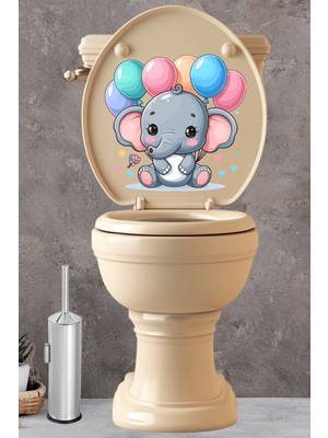 Echo Home Renkli Balonlar Kalpler ve Minik Sevimli Fil Klozet Sticker Banyo Sticker