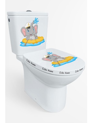 Echo Home Sevimli Kaptan Fil Klozet Sticker Banyo Sticker