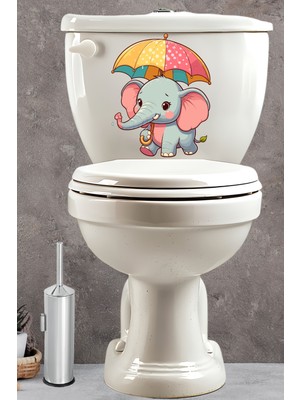 Echo Home Renkli Şemsiyeli Minik Sevimli Fil Klozet Sticker Banyo Sticker