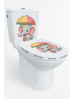 Echo Home Renkli Şemsiyeli Minik Sevimli Fil Klozet Sticker Banyo Sticker