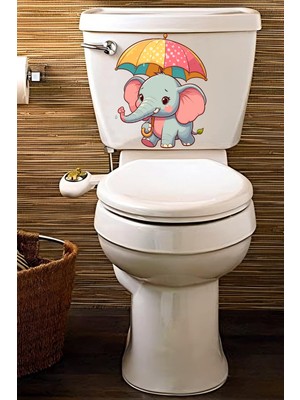 Echo Home Renkli Şemsiyeli Minik Sevimli Fil Klozet Sticker Banyo Sticker