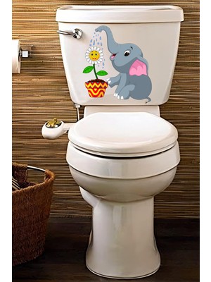 Echo Home Çiçek Sulayan Sevimli Fil ve Kelebek Klozet Sticker Banyo Sticker