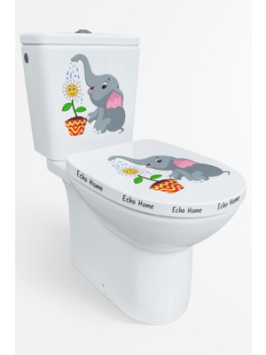 Echo Home Çiçek Sulayan Sevimli Fil ve Kelebek Klozet Sticker Banyo Sticker