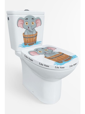 Echo Home Fıçıdaki Sevimli Fil Klozet Sticker Banyo Sticker