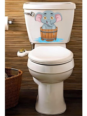 Echo Home Fıçıdaki Sevimli Fil Klozet Sticker Banyo Sticker