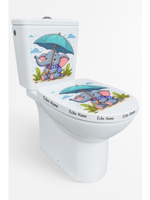 Echo Home Yağmur Altında Şemsiyeyle Oturan Sevimli Fil Temalı Klozet Sticker Banyo Sticker