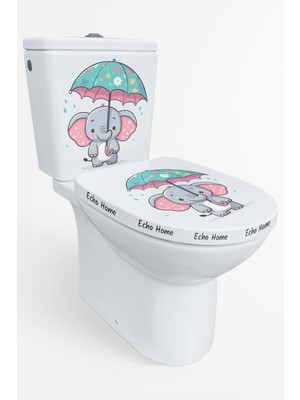 Echo Home Yağmur Altındaki Sevimli Fil Temalı Klozet Sticker Banyo Sticker