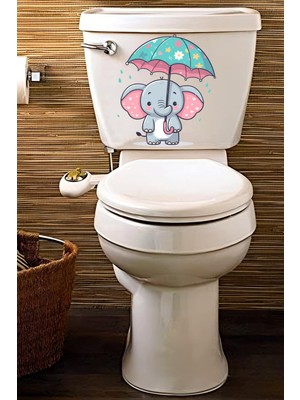 Echo Home Yağmur Altındaki Sevimli Fil Temalı Klozet Sticker Banyo Sticker