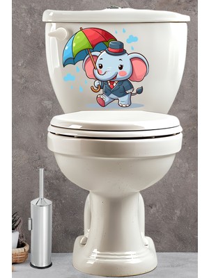 Echo Home Yağmur Şemsiye ve Sevimli Fil Klozet Sticker Banyo Sticker