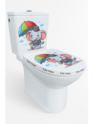 Echo Home Yağmur Şemsiye ve Sevimli Fil Klozet Sticker Banyo Sticker