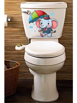 Echo Home Yağmur Şemsiye ve Sevimli Fil Klozet Sticker Banyo Sticker