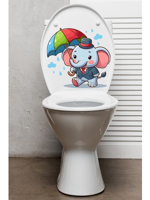 Echo Home Yağmur Şemsiye ve Sevimli Fil Klozet Sticker Banyo Sticker