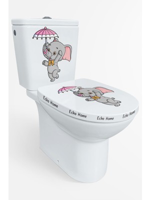 Echo Home Dans Eden Şemsiyeli Sevimli Fil Klozet Sticker Banyo Sticker