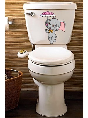 Echo Home Dans Eden Şemsiyeli Sevimli Fil Klozet Sticker Banyo Sticker