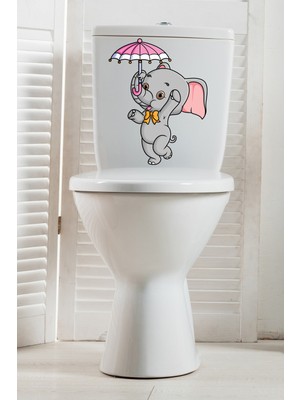 Echo Home Dans Eden Şemsiyeli Sevimli Fil Klozet Sticker Banyo Sticker