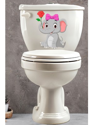 Echo Home Sevimli Fil ve Gül Klozet Sticker Banyo Sticker