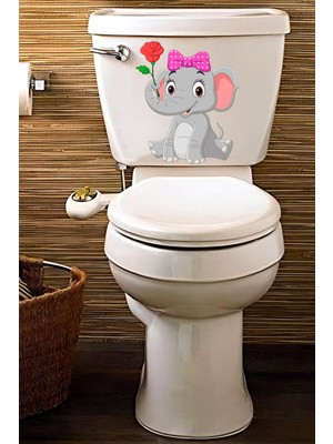 Echo Home Sevimli Fil ve Gül Klozet Sticker Banyo Sticker