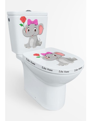 Echo Home Sevimli Fil ve Gül Klozet Sticker Banyo Sticker