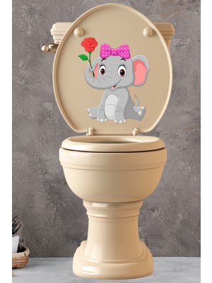 Echo Home Sevimli Fil ve Gül Klozet Sticker Banyo Sticker