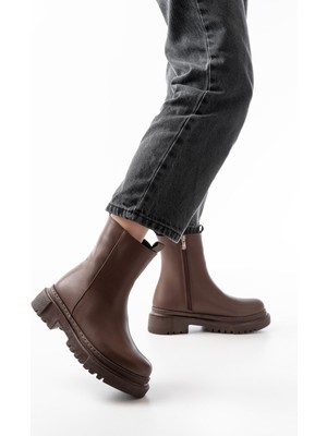  Kahverengi Luna Fermuarlı Günlük Kadın Bot