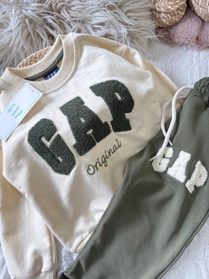 Sacro Kids Yeşil Gap Punch Işlemeli Eşofman-Sweatshirt 3 Iplik Kışlık Kız Çocuk Takım