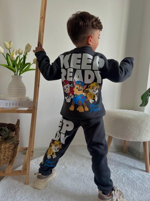 Sacro Kids Antrasit Paw Patrol Baskılı Eşofman-Sweatshirt 3 Iplik Şardonlu Kışlık Erkek Çocuk Takım