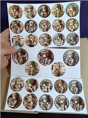 Pink Swan Craft Kahve Içen Sevimli Anime Kızları Etiket Seti, Laptop, Ipad, Defter, Kitap, Planlayıcı Sticker