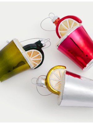 Marks & Spencer 3'lü Kokteyl Detaylı Cam Yılbaşı Süsü