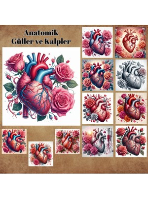 Pink Swan Craft Anatomik Kalpler ve Güller Vintage 12 Adet Scrapbook Bullet Journal Mat Planlayıcı Sticker Etiket