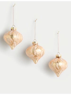 Marks & Spencer 3'lü Altın Kaplama Detaylı Cam Yılbaşı Süsü