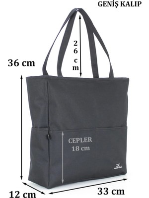 Case Club Spor Siyah Bölmeli Ön 2 Cep Detaylı Kumaş Günlük Kadın Kol ve Omuz Çantası 36*33*12 cm